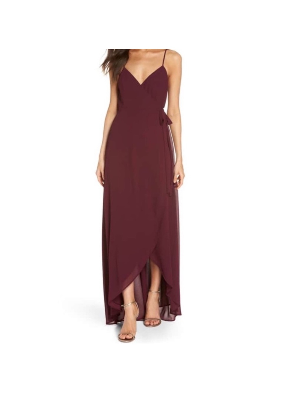 Show Me Your MuMu Burgundy Wrap Maxi Dress with Spaghetti Straps